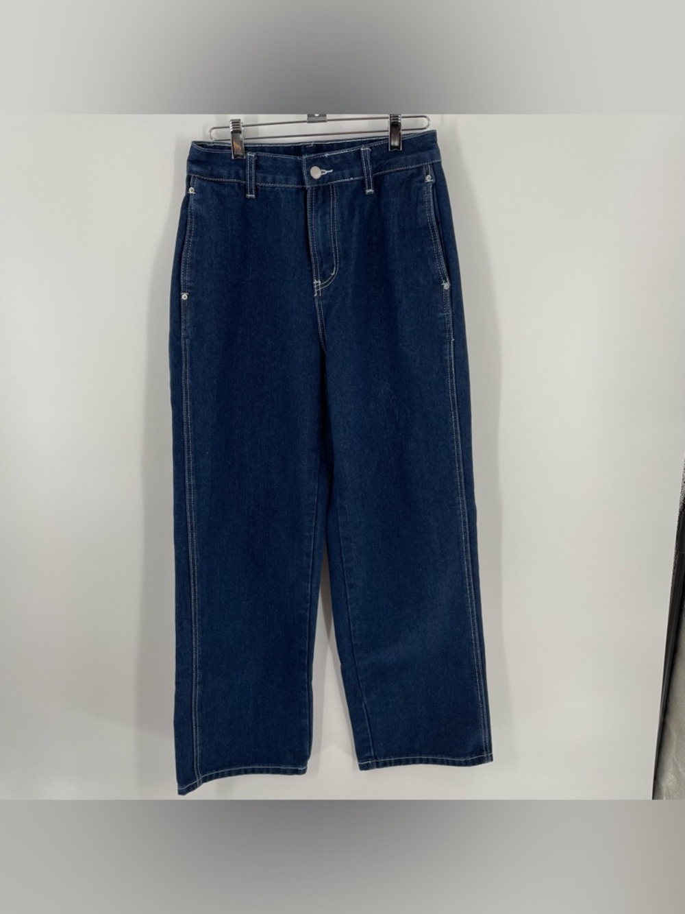 Dazy Dark Wash K Pop Streetwear High Waist Straight Leg Pockets Denim Jeans